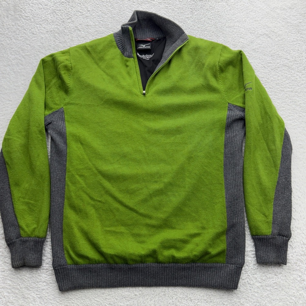 Mizuno WindLite Flex Mens Quarter Zip‎ Sweater Lime Green Grey Windproof Small